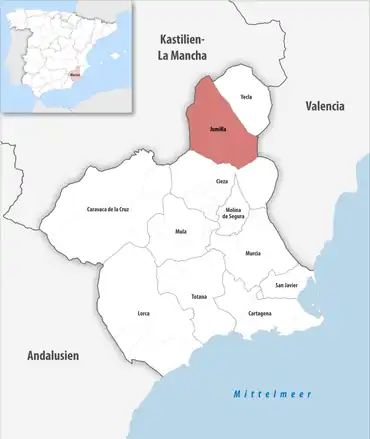 Die Lage des Gerichtsbezirk Jumilla in der autonomen Gemeinschaft Murcia