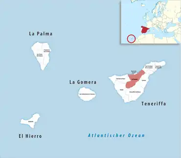 Die Lage des Gerichtsbezirk La Orotava in der Provinz Santa Cruz de Tenerife