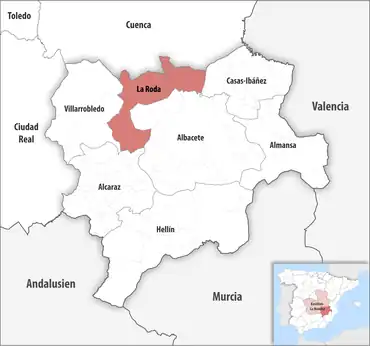 Die Lage des Gerichtsbezirk La Roda in der Provinz Albacete