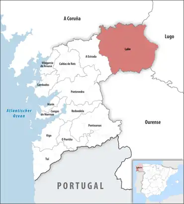 Die Lage des Gerichtsbezirk Lalín in der Provinz Pontevedra
