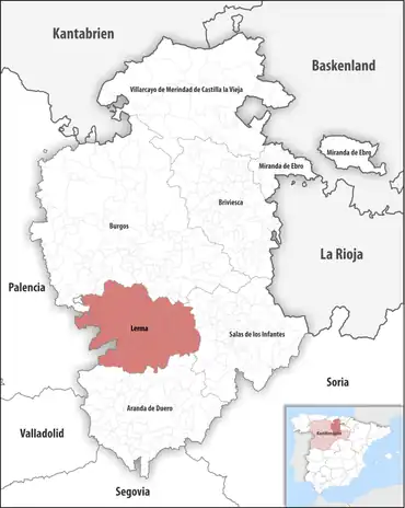 Die Lage des Gerichtsbezirk Lerma in der Provinz Burgos