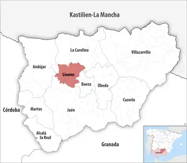 Die Lage des Gerichtsbezirk Linares in der Provinz Jaén