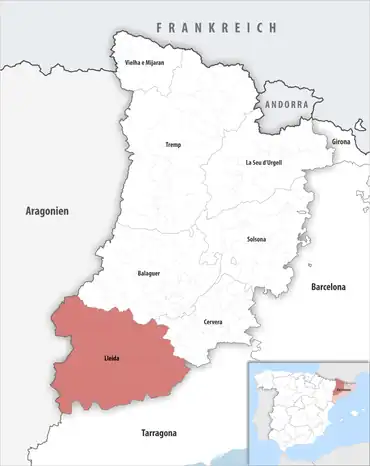 Die Lage des Gerichtsbezirk Lleida in der Provinz Lleida