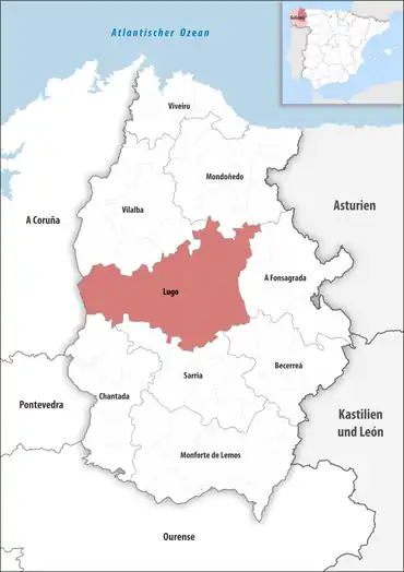 Die Lage des Gerichtsbezirk Lugo in der Provinz Lugo