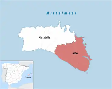 Die Lage des Gerichtsbezirk Maó auf der Insel Menorca