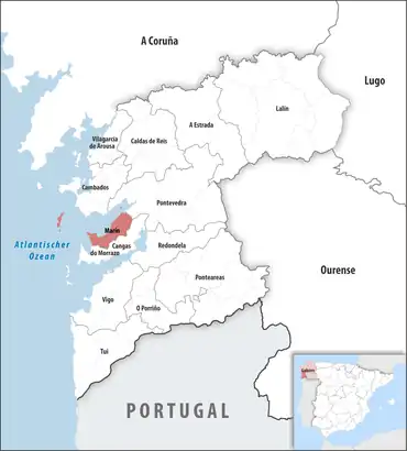 Die Lage des Gerichtsbezirk Marín in der Provinz Pontevedra