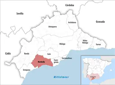 Die Lage des Gerichtsbezirk Marbella in der Provinz Málaga