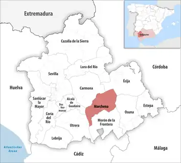 Die Lage des Gerichtsbezirk Marchena in der Provinz Sevilla