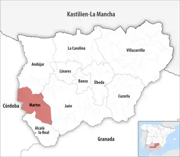 Die Lage des Gerichtsbezirk Martos in der Provinz Jaén