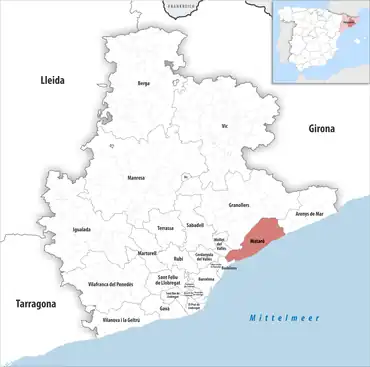 Die Lage des Gerichtsbezirk Mataró in der Provinz Barcelona