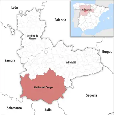 Die Lage des Gerichtsbezirk Medina del Campo in der Provinz Valladolid