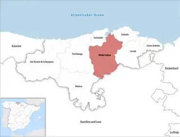 Die Lage des Gerichtsbezirk Medio Cudeyo in der autonomen Gemeinschaft Kantabrien