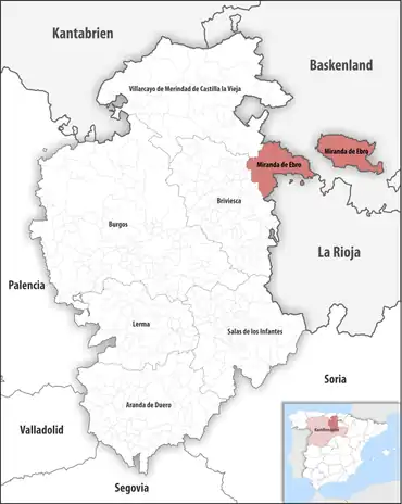 Die Lage des Gerichtsbezirk Miranda de Ebro in der Provinz Burgos