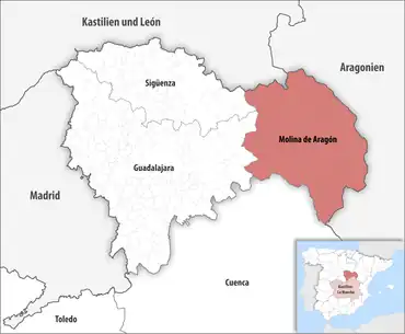 Die Lage des Gerichtsbezirk Molina de Aragón in der Provinz Guadalajara