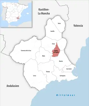 Die Lage des Gerichtsbezirk Molina de Segura in der autonomen Gemeinschaft Murcia