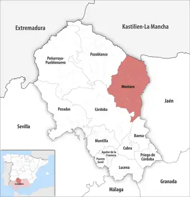 Die Lage des Gerichtsbezirk Montoro in der Provinz Córdoba