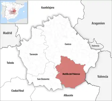Die Lage des Gerichtsbezirk Motilla del Palancar in der Provinz&nbsp;Cuenca