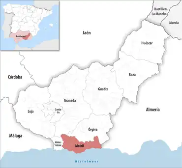 Die Lage des Gerichtsbezirk Motril in der Provinz Granada