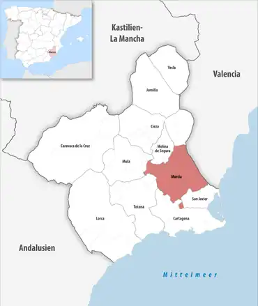 Die Lage des Gerichtsbezirk Murcia in der autonomen Gemeinschaft Murcia
