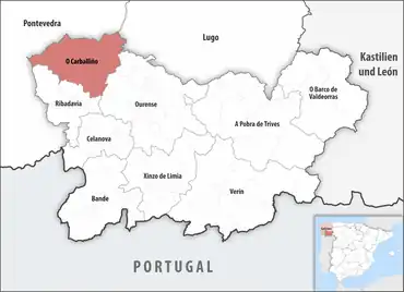 Die Lage des Gerichtsbezirk O Carballiño in der Provinz Ourense