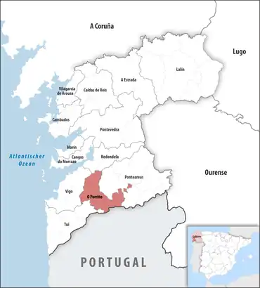 Die Lage des Gerichtsbezirk O Porriño in der Provinz Pontevedra