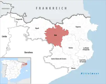 Die Lage des Gerichtsbezirk Olot in der Provinz Girona