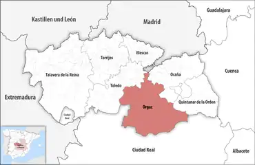 Die Lage des Gerichtsbezirk Orgaz in der Provinz Toledo