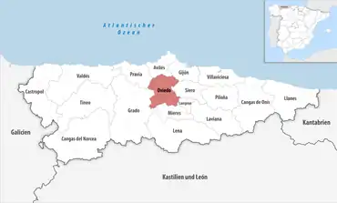 Die Lage des Gerichtsbezirk Oviedo in der Provinz Asturien