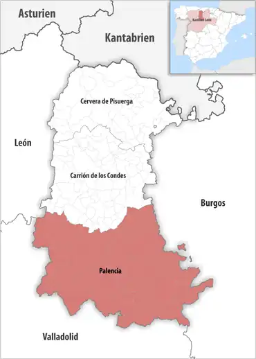 Die Lage des Gerichtsbezirk Palencia in der Provinz Palencia