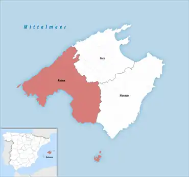 Die Lage des Gerichtsbezirk Palma auf der Insel Mallorca