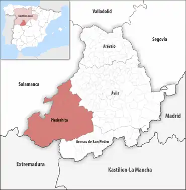 Die Lage des Gerichtsbezirk Piedrahíta in der Provinz Ávila