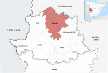 Die Lage des Gerichtsbezirk Plasencia in der Provinz Cáceres
