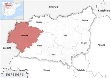 Die Lage des Gerichtsbezirk Ponferrada in der Provinz León