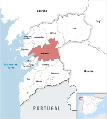 Die Lage des Gerichtsbezirk Pontevedra in der Provinz Pontevedra