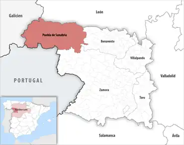 Die Lage des Gerichtsbezirk Puebla de Sanabria in der Provinz Zamora
