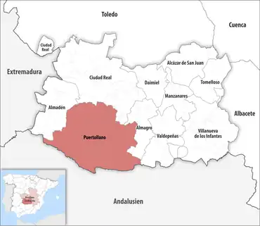 Die Lage des Gerichtsbezirk Puertollano in der Provinz Ciudad Real
