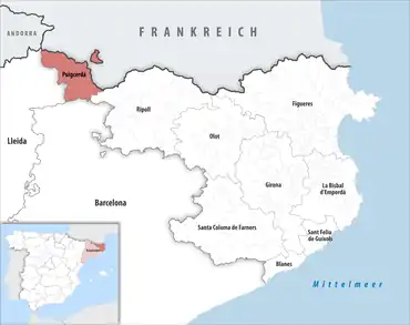 Die Lage des Gerichtsbezirk Puigcerdà in der Provinz Girona
