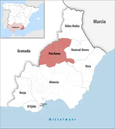 Die Lage des Gerichtsbezirk Purchena in der Provinz Almería