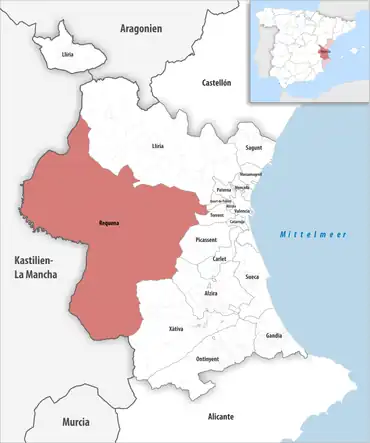 Die Lage des Gerichtsbezirk Requena in der Provinz Valencia