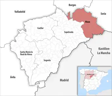 Die Lage des Gerichtsbezirk Riaza in der Provinz Segovia