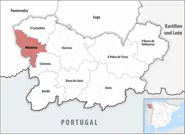 Die Lage des Gerichtsbezirk Ribadavia in der Provinz Ourense