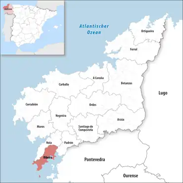 Die Lage des Gerichtsbezirk Ribeira in der Provinz A Coruña