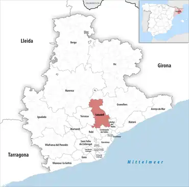 Die Lage des Gerichtsbezirk Sabadell in der Provinz Barcelona