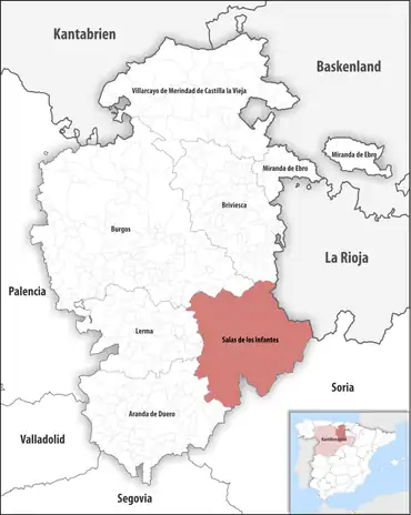 Die Lage des Gerichtsbezirk Salas de los Infantes in der Provinz Burgos