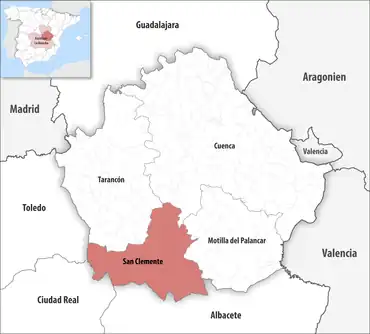 Die Lage des Gerichtsbezirk San Clemente in der Provinz Cuenca