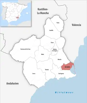 Die Lage des Gerichtsbezirk San Javier in der autonomen Gemeinschaft Murcia