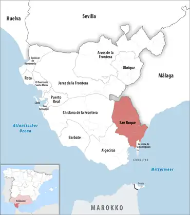 Die Lage des Gerichtsbezirk San Roque in der Provinz Cádiz