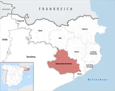 Die Lage des Gerichtsbezirk Santa Coloma de Farners in der Provinz Girona