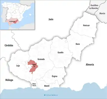 Die Lage des Gerichtsbezirk Santa Fe in der Provinz Granada