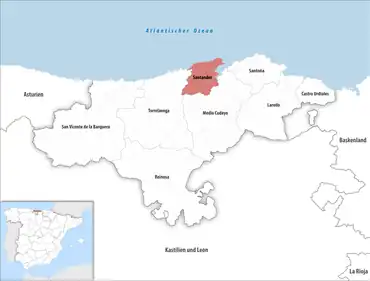 Die Lage des Gerichtsbezirk Santander in der autonomen Gemeinschaft Kantabrien